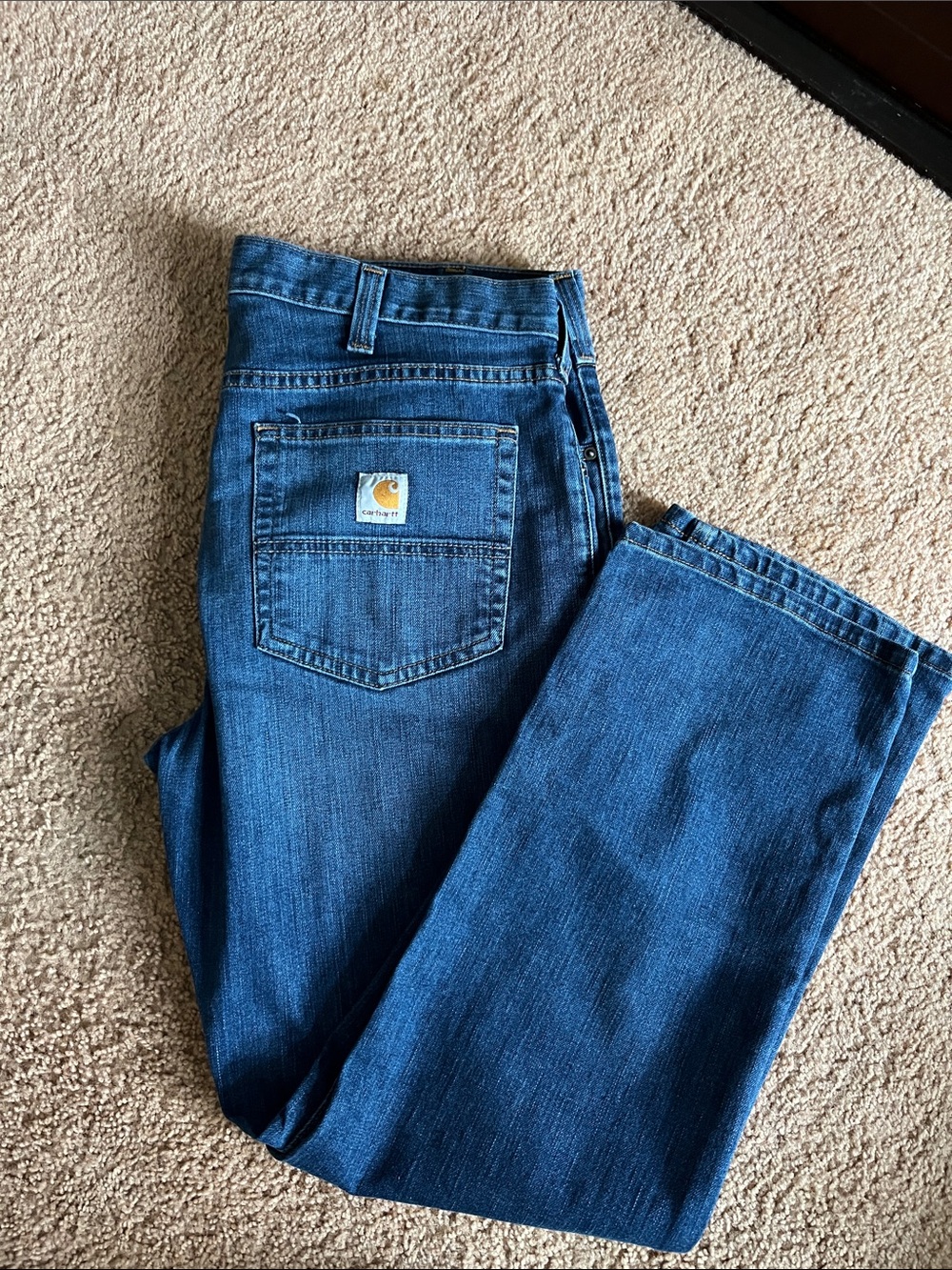 Carhartt Men's Dark Blue Relaxed Fit Work Jeans
